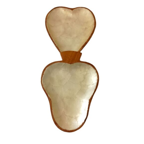 2 Capiz Shell Lined Monkey Pod Dish Set MCM Card Suit Bowls Acacia Spade Heart. - Picture 14 of 16